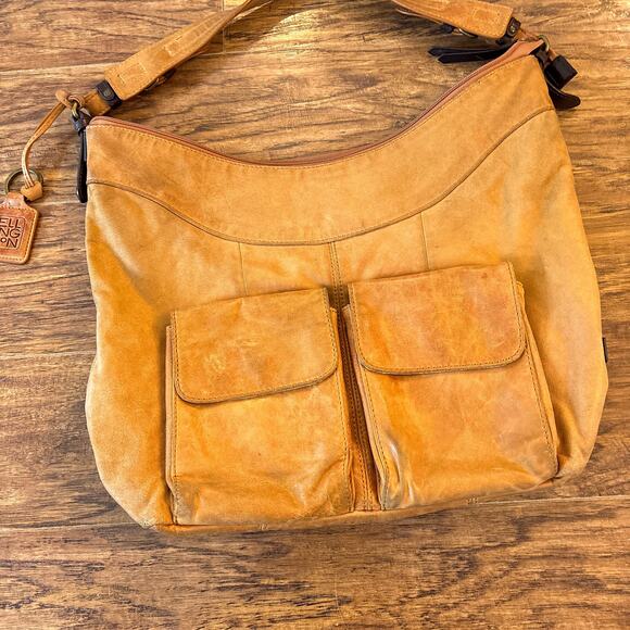 Ellington Tan Brown Leather Hobo Shoulder Bag with Front Pockets - Picture 2 of 9